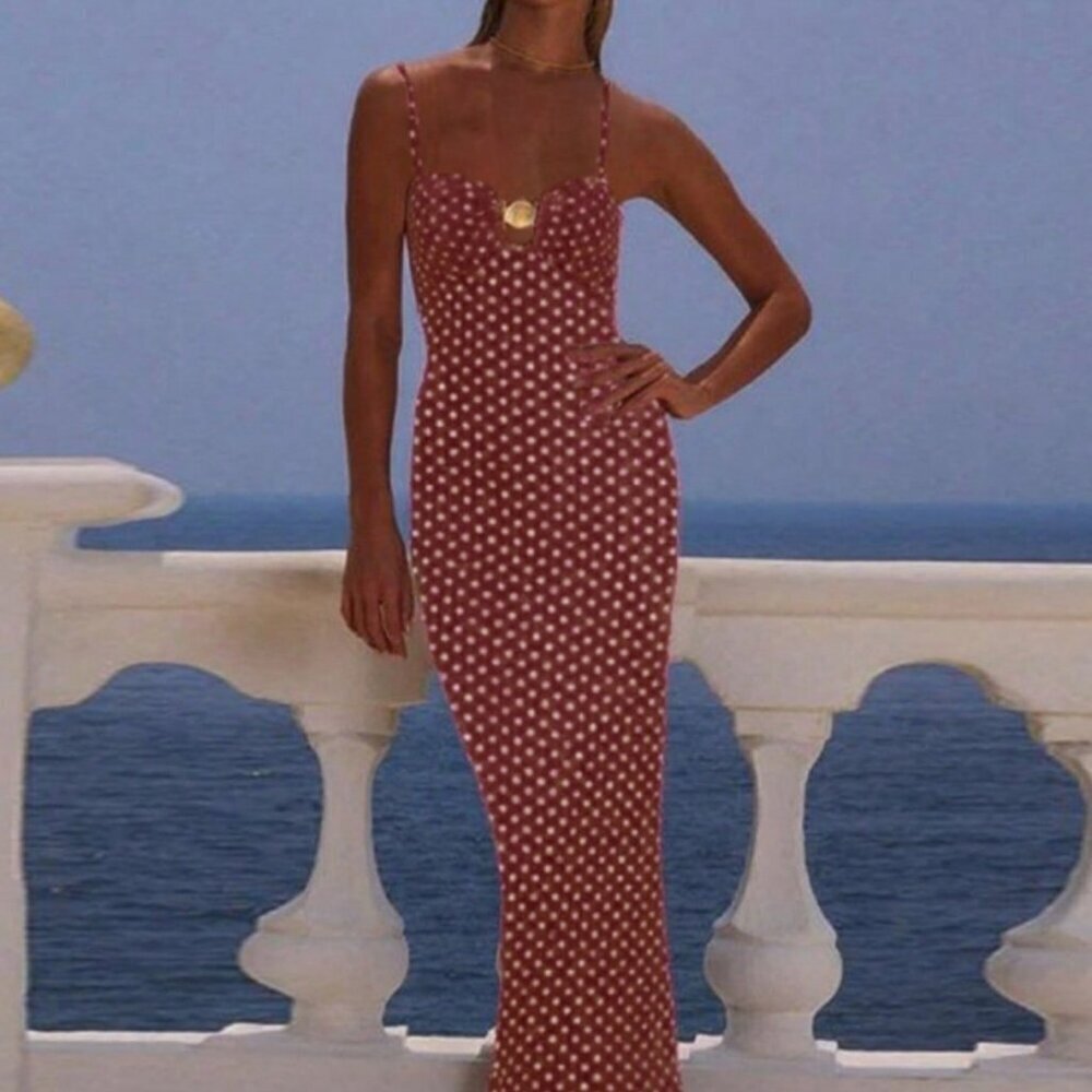 Red Glamorous Women's Polka Dot Print Sleeveless Dress - Picture 4 of 4